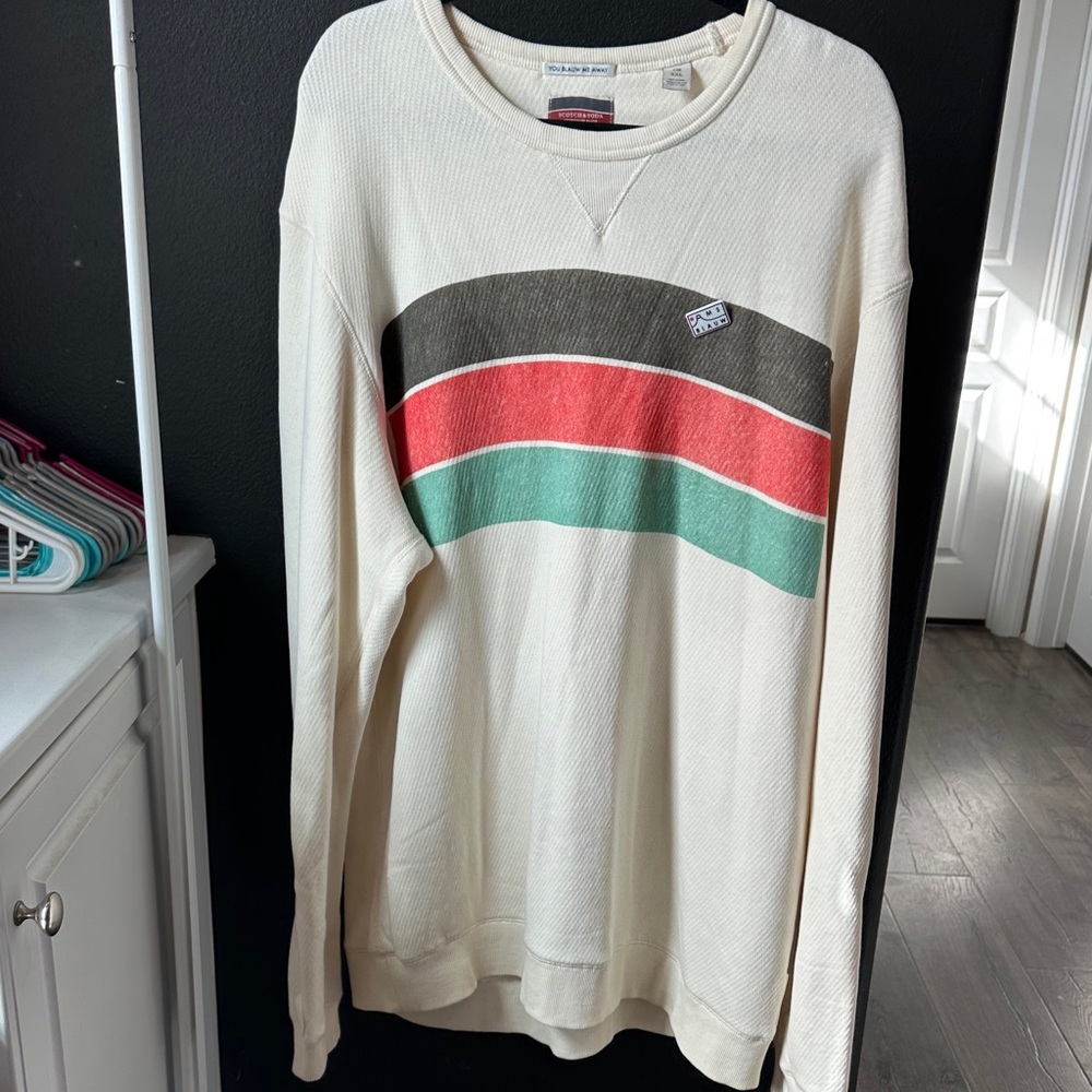 Scotch & Soda Cream Crewneck Sweater with Stripes